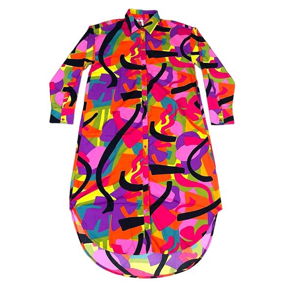 Live 4 Truth Abstract Colorful Button Up Fashion Midi Shirt Dress US Women's M - Picture 1 of 11